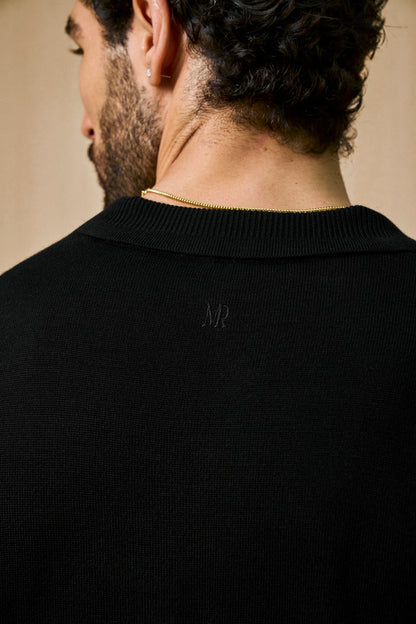 Rivoli Knitted Longsleeve Polo – Black