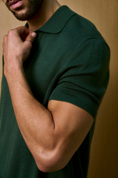 Soleil Knitted Short Sleeve Polo – Dark Green