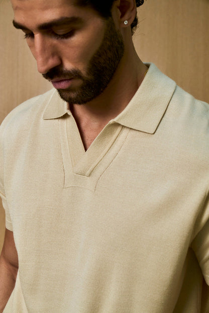 Soleil Knitted Short Sleeve Polo – Oat