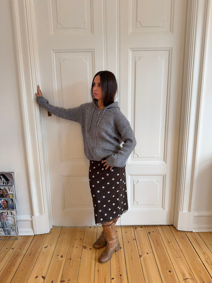 Gregina knitted hoodie with zip - Grey
