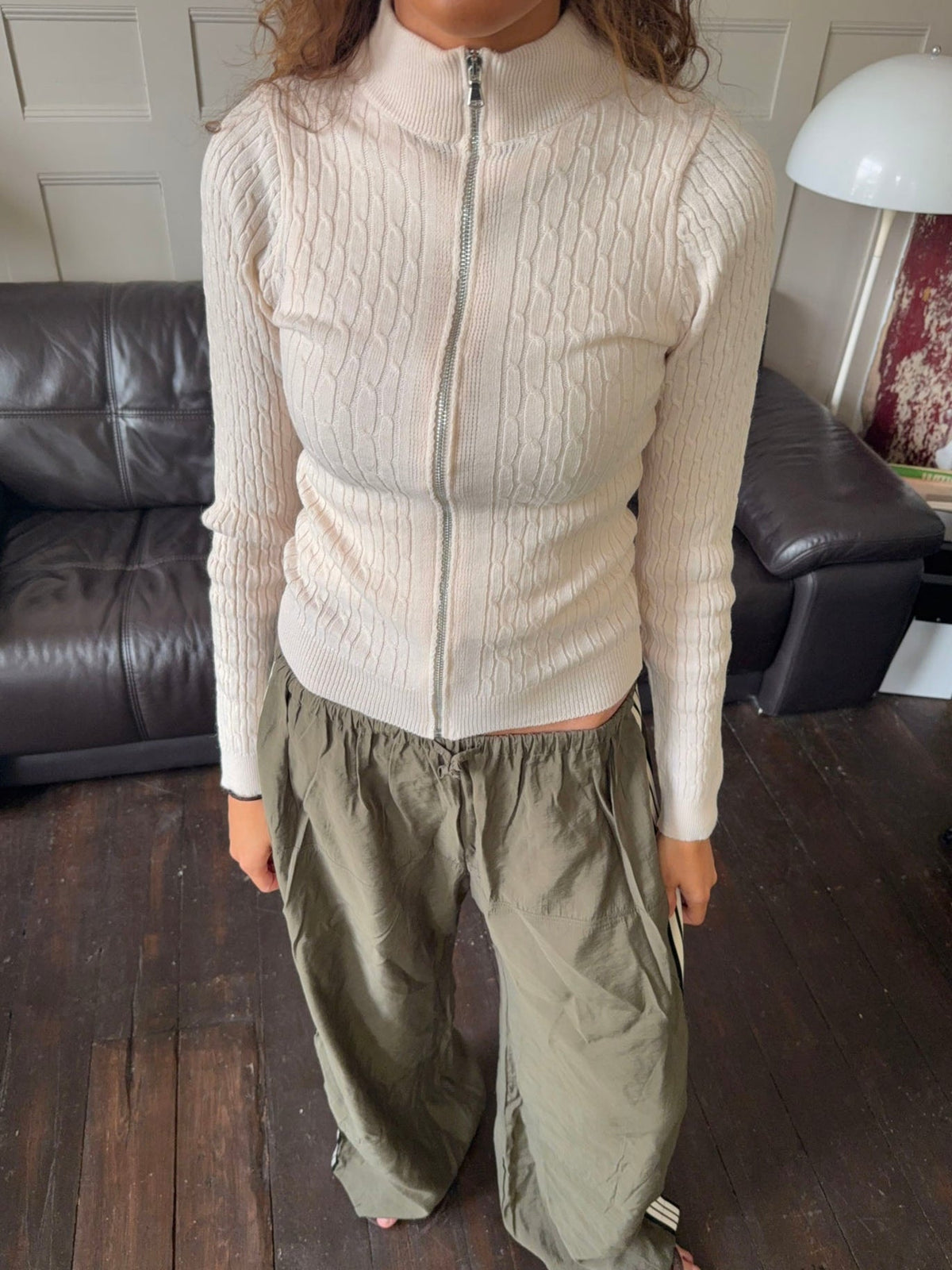 Carly cable knit with zipper – Off white
