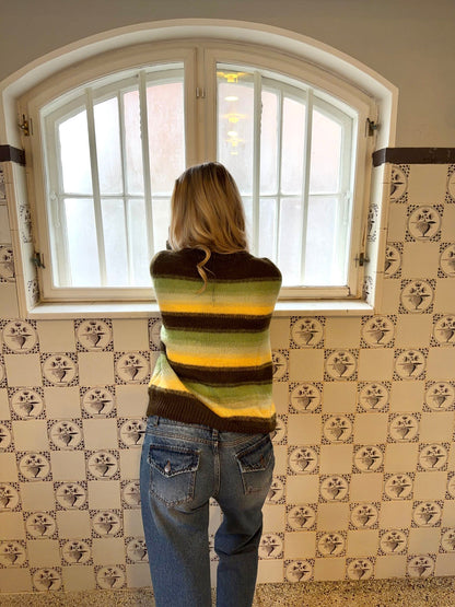 Raina knit with stripes - Brown/green/yellow