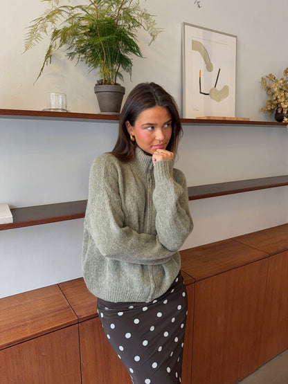Kami zip up knit sweater – Green