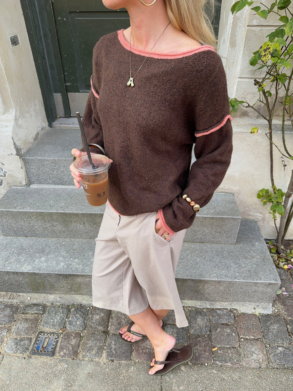 Ludovica knit with details - Brown/coral pink
