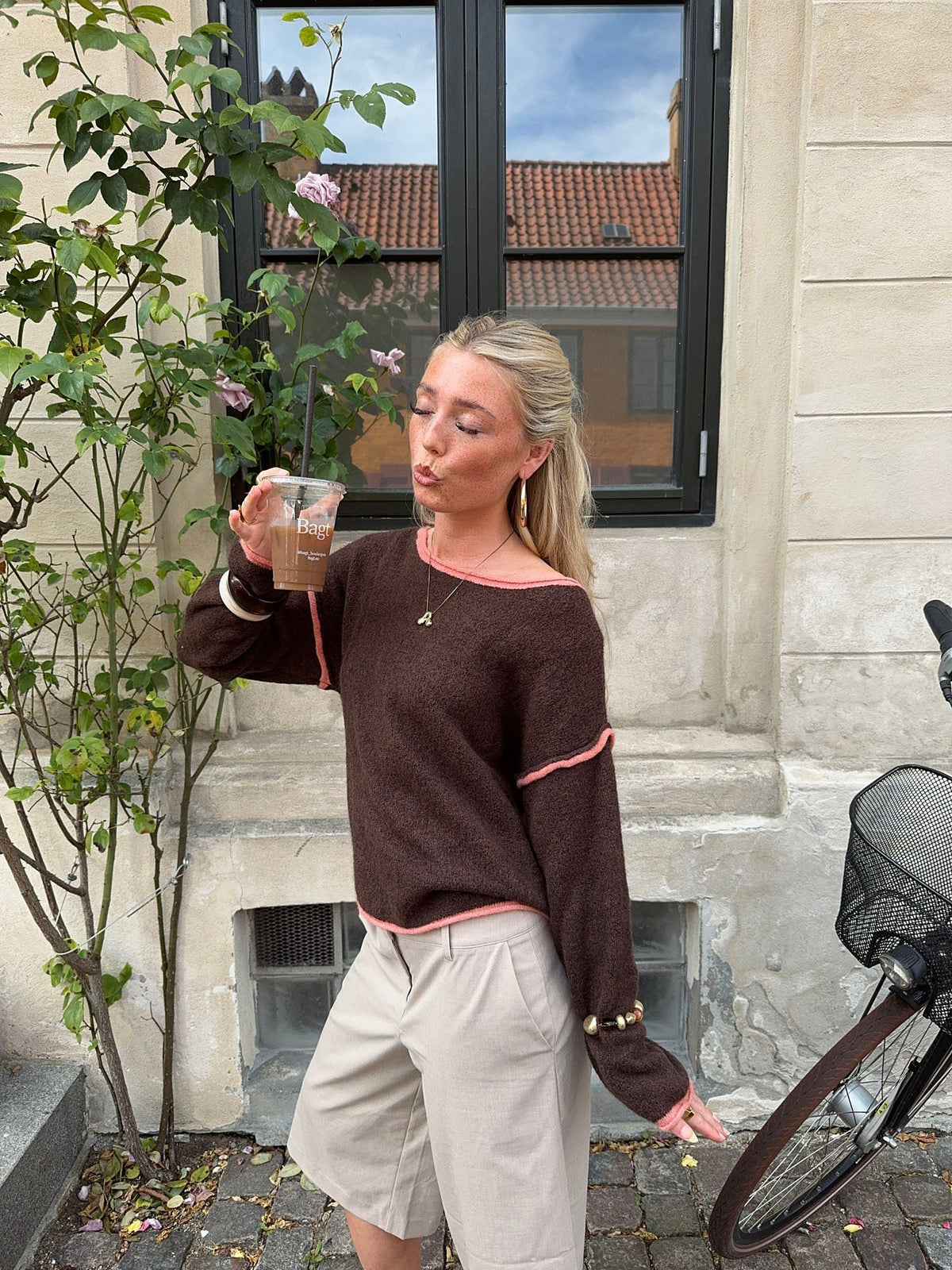 Ludovica knit with details - Brown/coral pink
